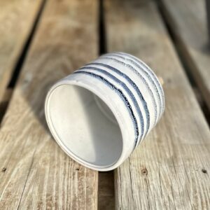 Shades of Blue Striped Footed Pot 4.5″